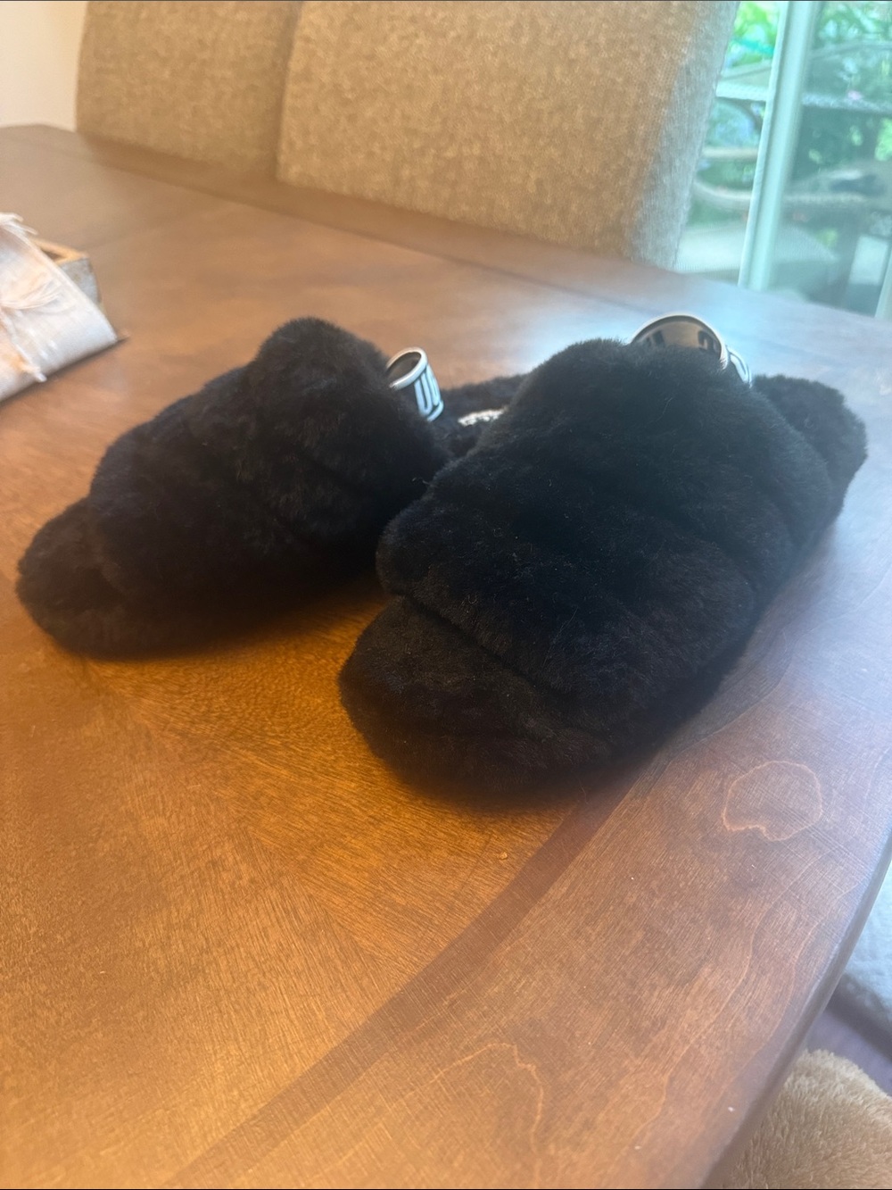 UGG Black  Fluff Slide Slippers size 8